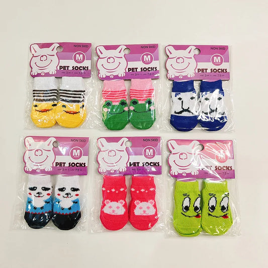 Outdoor Cartoon Shoes for Small Dogs 4pcs/Set Winter Cotton Knit Socks French Bulldog Foot Protector Anti-Slip Pet Accessories