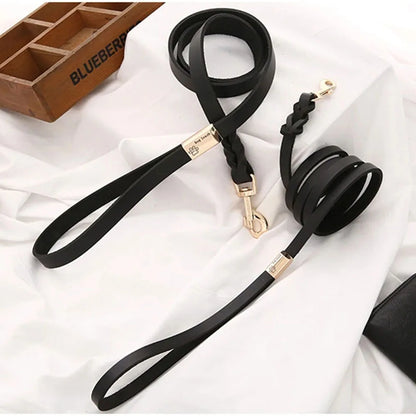 130cm Braided Leather Dog Leash Durable Dog Training Leash for Large Breed Dogs and Medium Small Dogs Walking Leash Brown Black