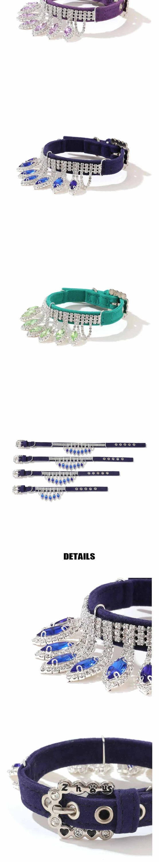 Small Dog Collar with Luxury Bling Rhinestone, Soft Suede Leather Puppy Dog Cat Necklace Crystal Jewelry Pet Accessories for Dog