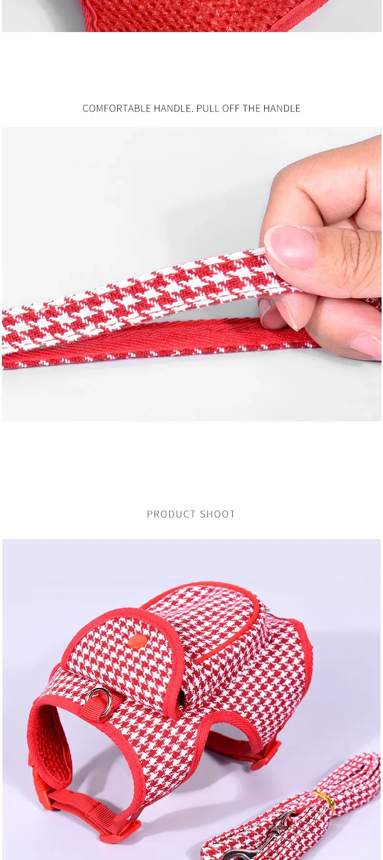Houndstooth Small Vest PetDog Backpack Harness With Pocket Leash Lead Set Outdoor Pet Collar Walking Puppies Cats Carrier Bags