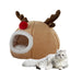 Christmas Winter Cat Cave Bed Dog Tent Christmas Reindeer Tent Washable Removable Cushion for Indoor Small Dogs And Cats