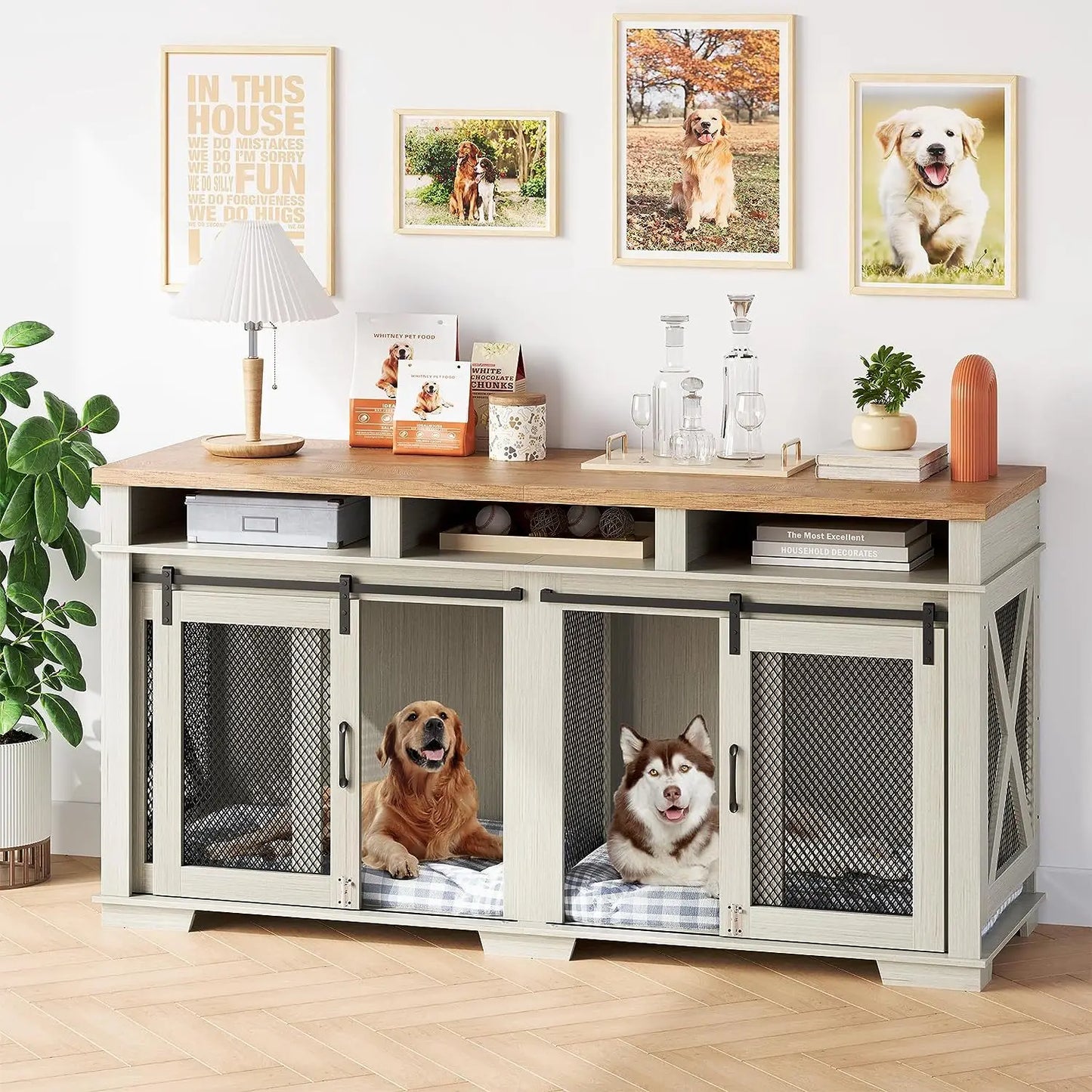 Cross-border Amazon Pet Furniture Dog Cage Wooden Iron Wood Kennel Double Door TV Cabinet Indoor Pet Cabinet Box
