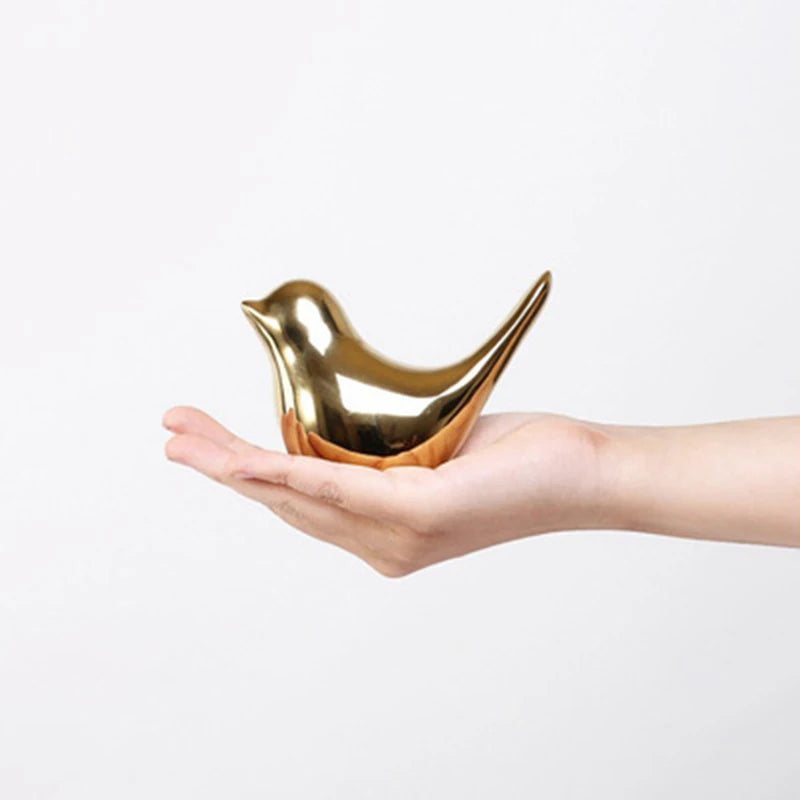 Gold Ceramic Bird Figurines Home Decoration Accessories Golden Bird Figures Fashion Wedding Ornaments Room Decor