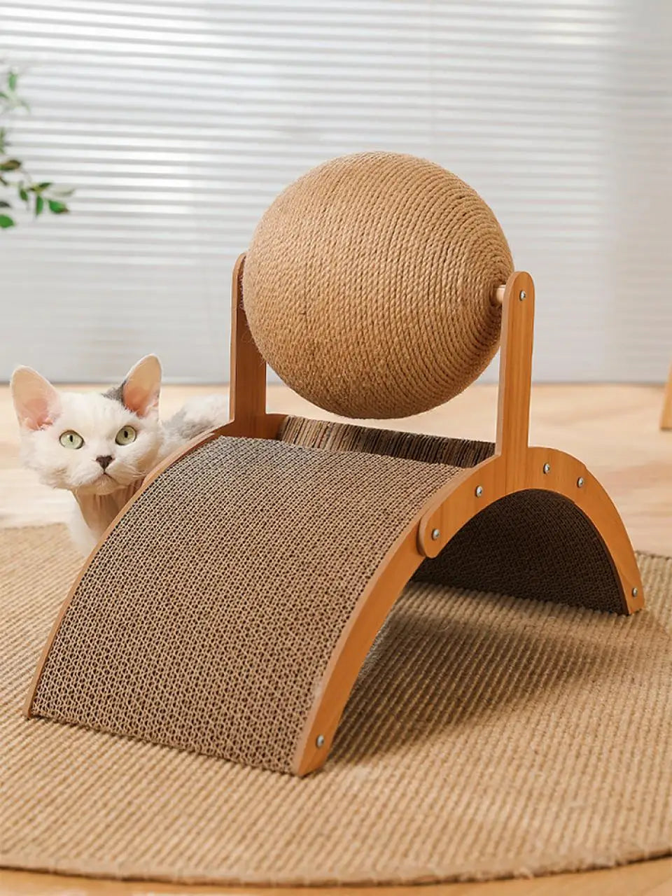 Wooden Cat Scratcher Sisal Cat Scratching Ball 2 In 1 Wear-Resistant Grinding Paw Toy Scratch Board Solid Wood Scraper for Cats