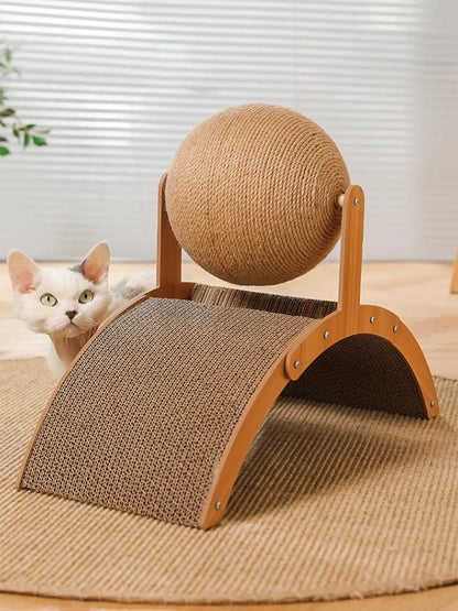 Wooden Cat Scratcher Sisal Cat Scratching Ball 2 In 1 Wear-Resistant Grinding Paw Toy Scratch Board Solid Wood Scraper for Cats