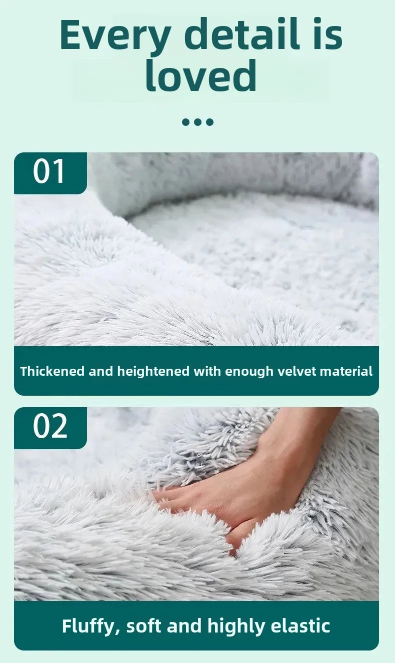 Plush Pet Bed with Pillow Quilt Winter Warm Large Foam Pad Pet Sleeping Pad Sofa Bed Removable and Washable Pet Kennel