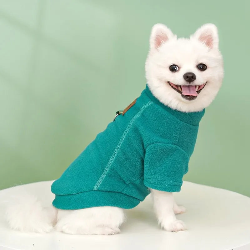 Fleece Dog Jacket Winter Dog Clothes Chihuahua French Bulldog Clothing Pet Costume with Harness D-Ring Luxury Kitten Puppy Coat