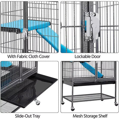 Rolling 3-Tier Small Metal Animal Cage With Tray For Ferret Kitten Cats Chinchilla Adult Rats