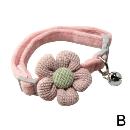 Pet Collar Cute Knitting Flower Bell Collar With Adjustable Collar Style Cartoon Cat Safety Small Dog Pet Supplies Buckle V6S4