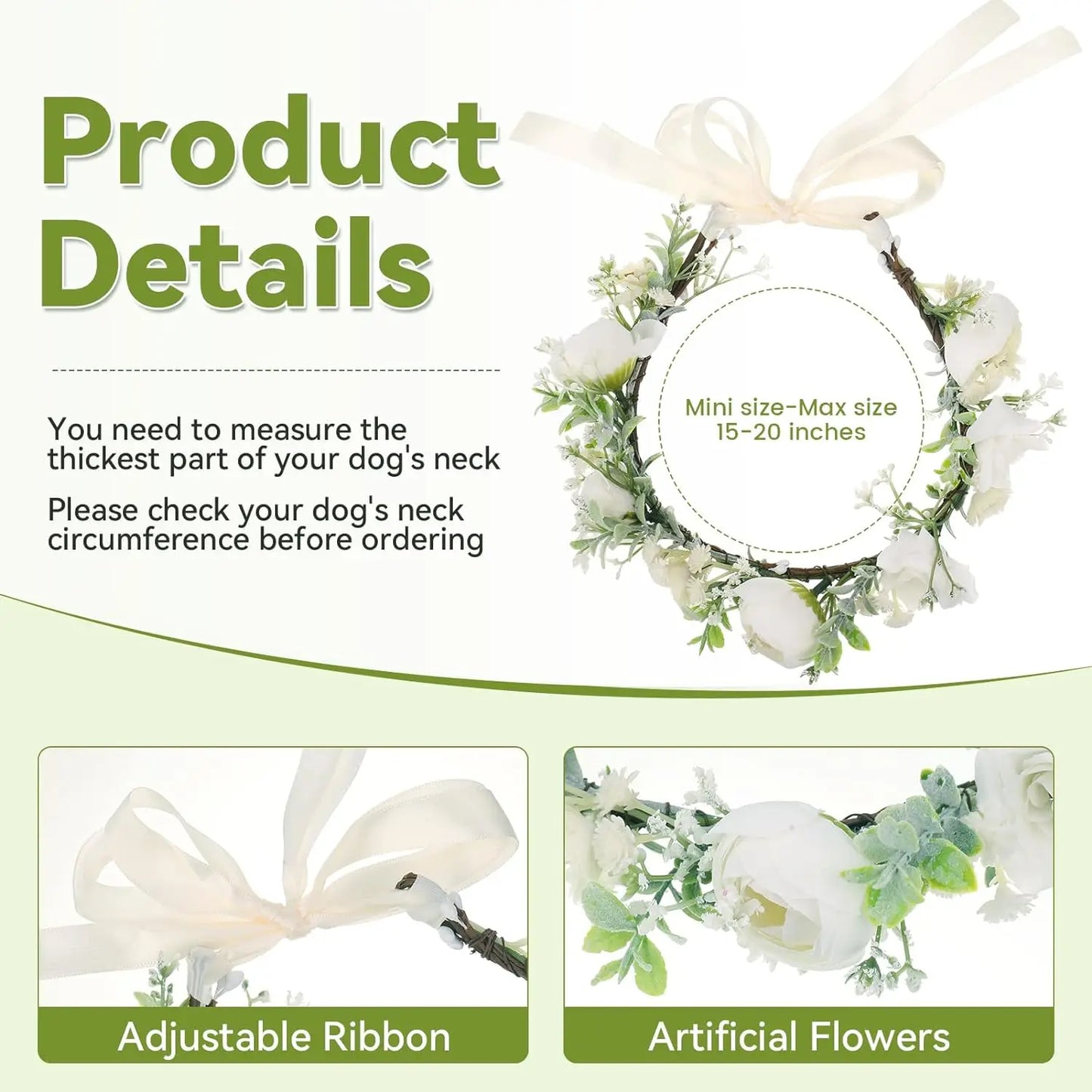 Adjustable Elegant Dog Wedding Flower Collar for Medium Large Dogs Cats, Pet Wedding Photo Props Costume Accessories