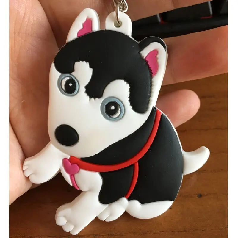 double-face PVC Shiba Inu keychain for women key ring Siberian husky keychain cute dog keychain key holder portachiavi bag charm