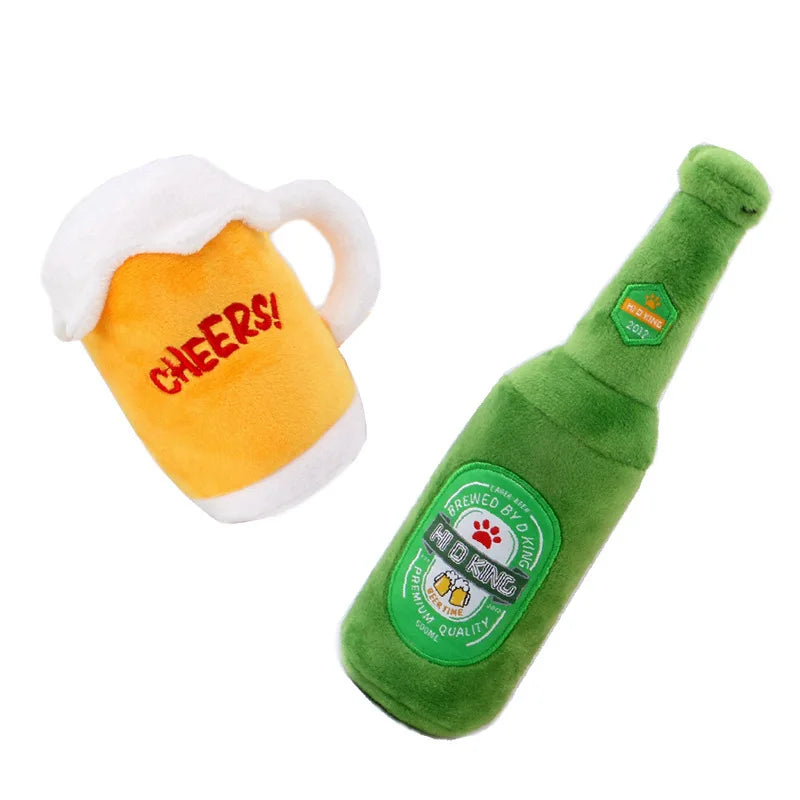 Dog Plush Toy 27 Cm Plush-filled Champagne Bottle Squeaking And Sounding Pet Dog Toy Products Fleece Squeak Toys