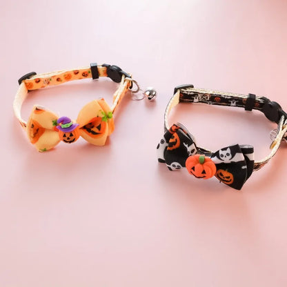 Bow Knot Halloween Pet Dog Collar Pumpkin Witch Hat Adjustable Neck Accessories for Cats Safety Buckle Decorate Pet Necklace