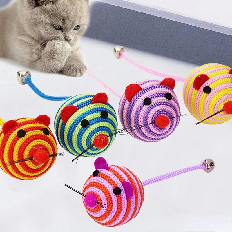 1Pc Pet Cat Toy Lovely Stripe Nylon Rope Round Ball Mouse Toy with Bell Pet Cat Chew Toy Interactive Mouse Ball Pet Products