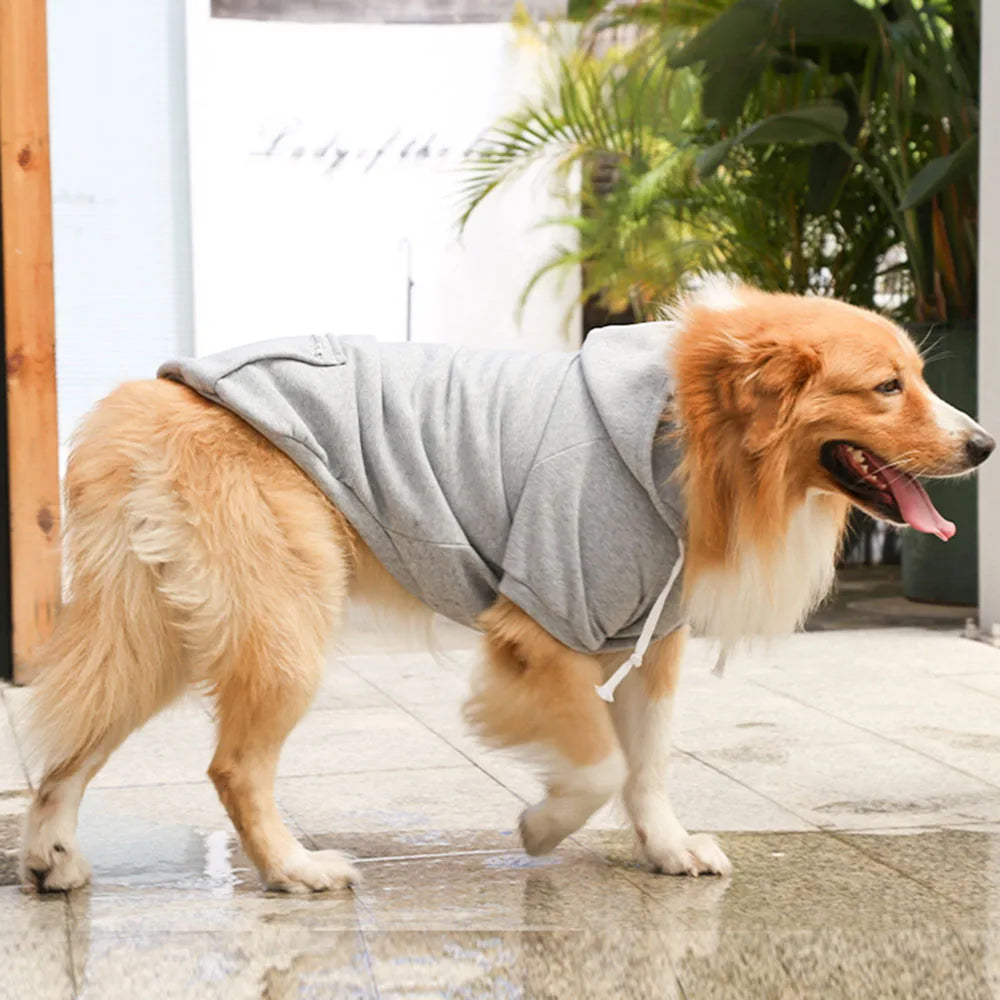 Warm Dog Clothes for Large Dogs Winter Pet Fleece Coat Sport Sweatshirt Hoodies with Snacks Pocket Gold Retriever Husky Apparel