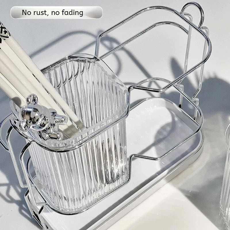 Wall Mounted Kitchen Cutlery Organizer Light Luxury Chopstick Spoon Holder Stainless steel Utensil Drying Rack