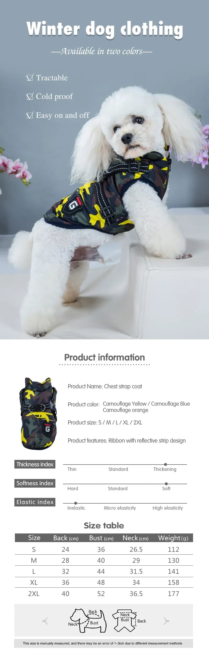 Winter Pet Dog Harness Vest Jacket Clothing Waterproof Coat Dog Clothes For Small Medium Dog Camouflage Windproof Puppy Pug Coat