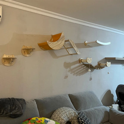 1 Piece Wall Mounted Furniture Shelf Cat Climbing Stairway and Hammock with Sisal Scratching Post for Perch and Sleeping