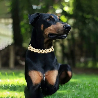 15MM Wide Diamond Luxury Necklace for cat dogs Bling  Jewelry Dog Chain Collar Cuban link Gold Chains for small medium Dogs pet