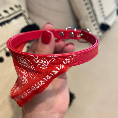 Small Dog Cat Bandana Collar Adjustable Puppy Dog Kitten Neckerchief PU Collar with Printed Triangular Scarf Pet Collar for Cat