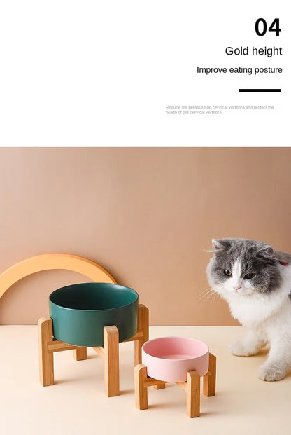1800ml Big Dogs Bowl Double Ceramic Elevated Pet Food Water Feeders Small Medium Large Dog Feeding Supplies with Wooden Stand