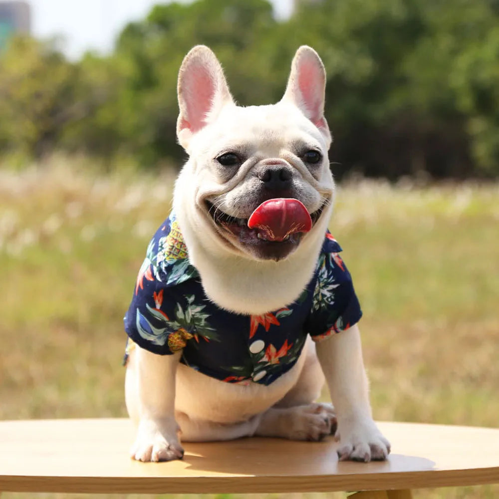 Summer Dog Shirt Hawaiian Beach Pet Clothing Coconut Tree Flower Print Puppy T-Shirt for Small Dogs Cats Vest Camp Shirt for Pug