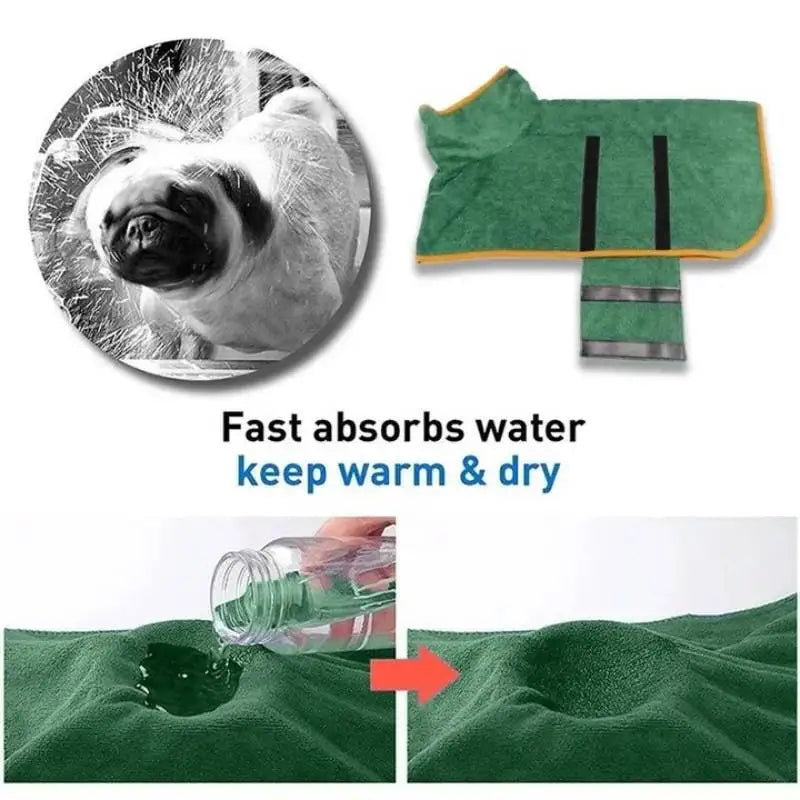 Pet Bathrobe Fast Drying Towel Microfiber Absorbent Soft Bath Robe Adjustable Towel Grooming Coat for Small Medium Large Dog