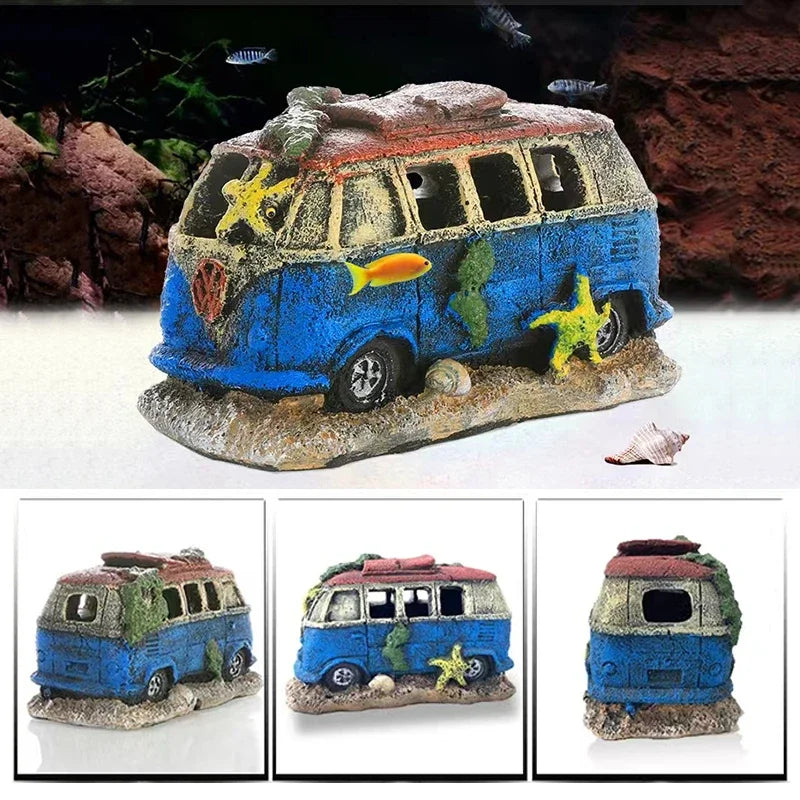 Artificial Aquarium Decoration Old Car Ornament Submarine Decor Resin Landscaping House for Fish Accessories for Aquarium Stuff