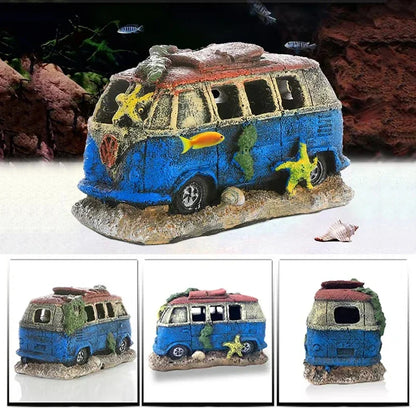 Artificial Aquarium Decoration Old Car Ornament Submarine Decor Resin Landscaping House for Fish Accessories for Aquarium Stuff