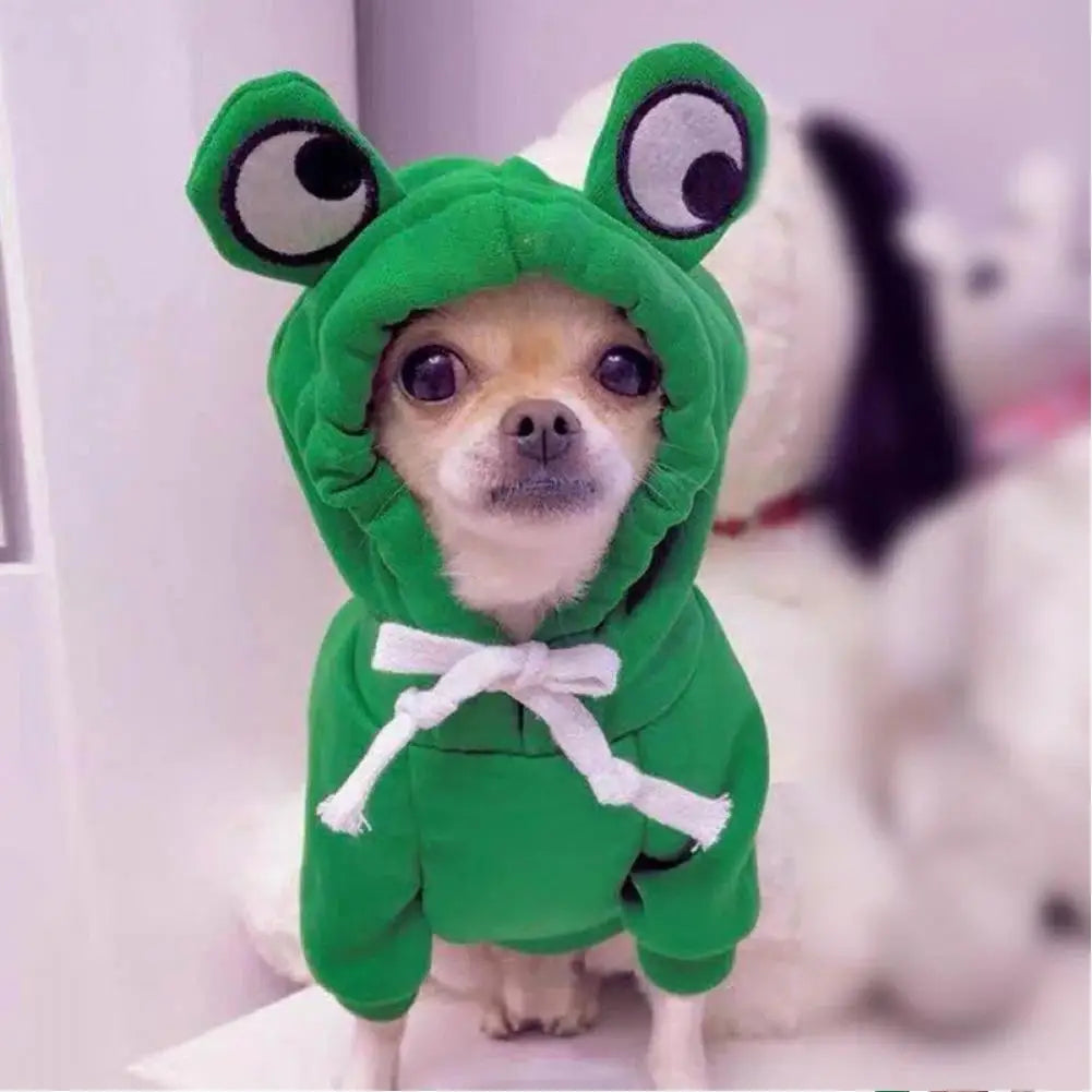 Funny Pet Clothes Cute Green Little Frog Dog And Cat Small Dog Autumn And Winter Sweatshirt Plush Outdoor Fashion Cotton Jacket