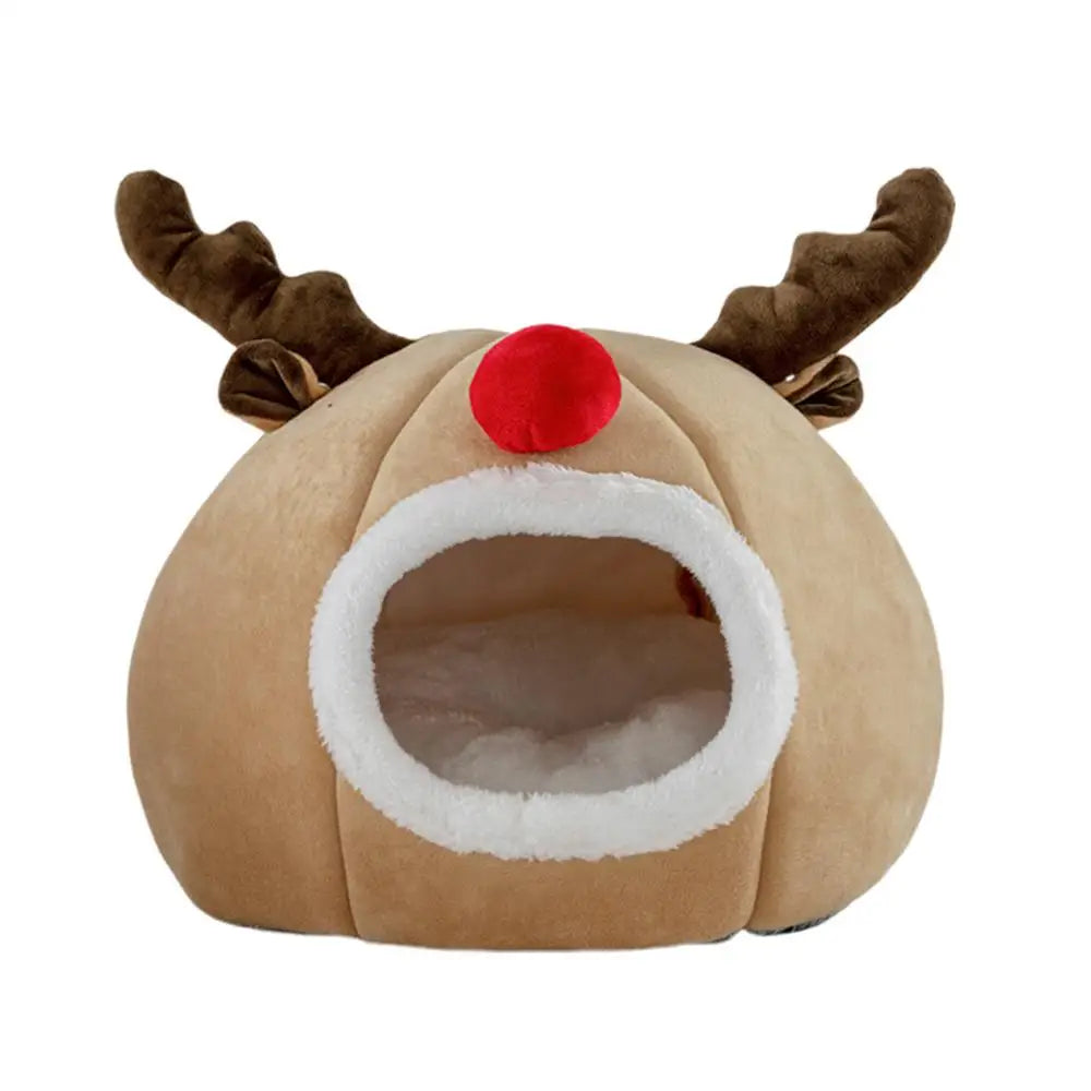 Christmas Winter Cat Cave Bed Dog Tent Christmas Reindeer Tent Washable Removable Cushion for Indoor Small Dogs And Cats