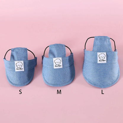 Dog Hat with Ear Holes Fashionable Denim Dog Baseball Outdoor Cap Adjustable Summer Travel Sport Hat for Small Medium Large Dogs