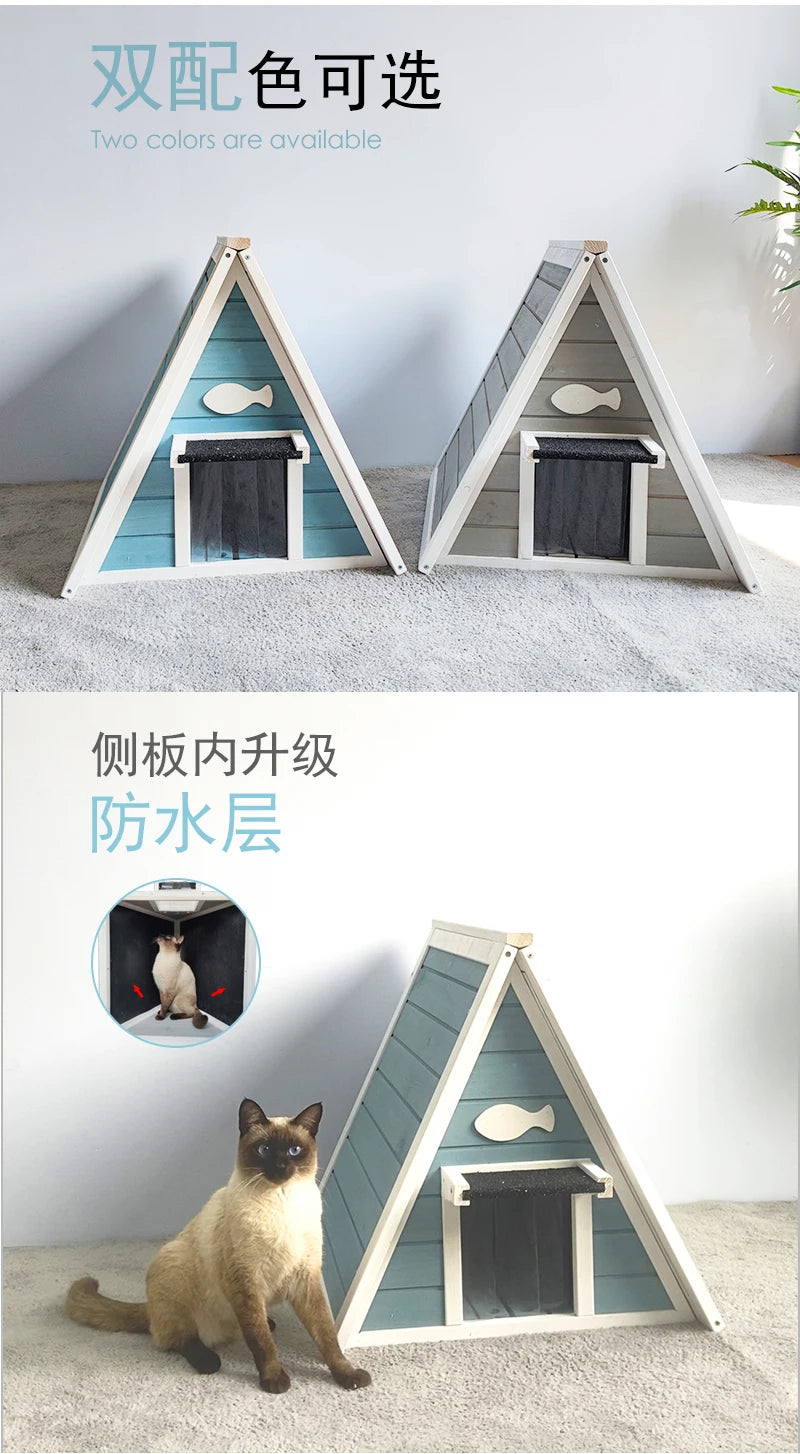 Indoor and outdoor cat house Feral cat nest rain proof and sunscreen cat villa wood cat cage warm outdoor cat shelter
