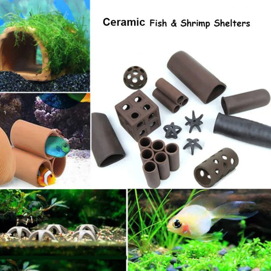 1pcs Ceramic House For Aquarium Fish Shrimps Spawn Shelter Breed House Pottery Scorpion House Canister Simulation Stone Ornament
