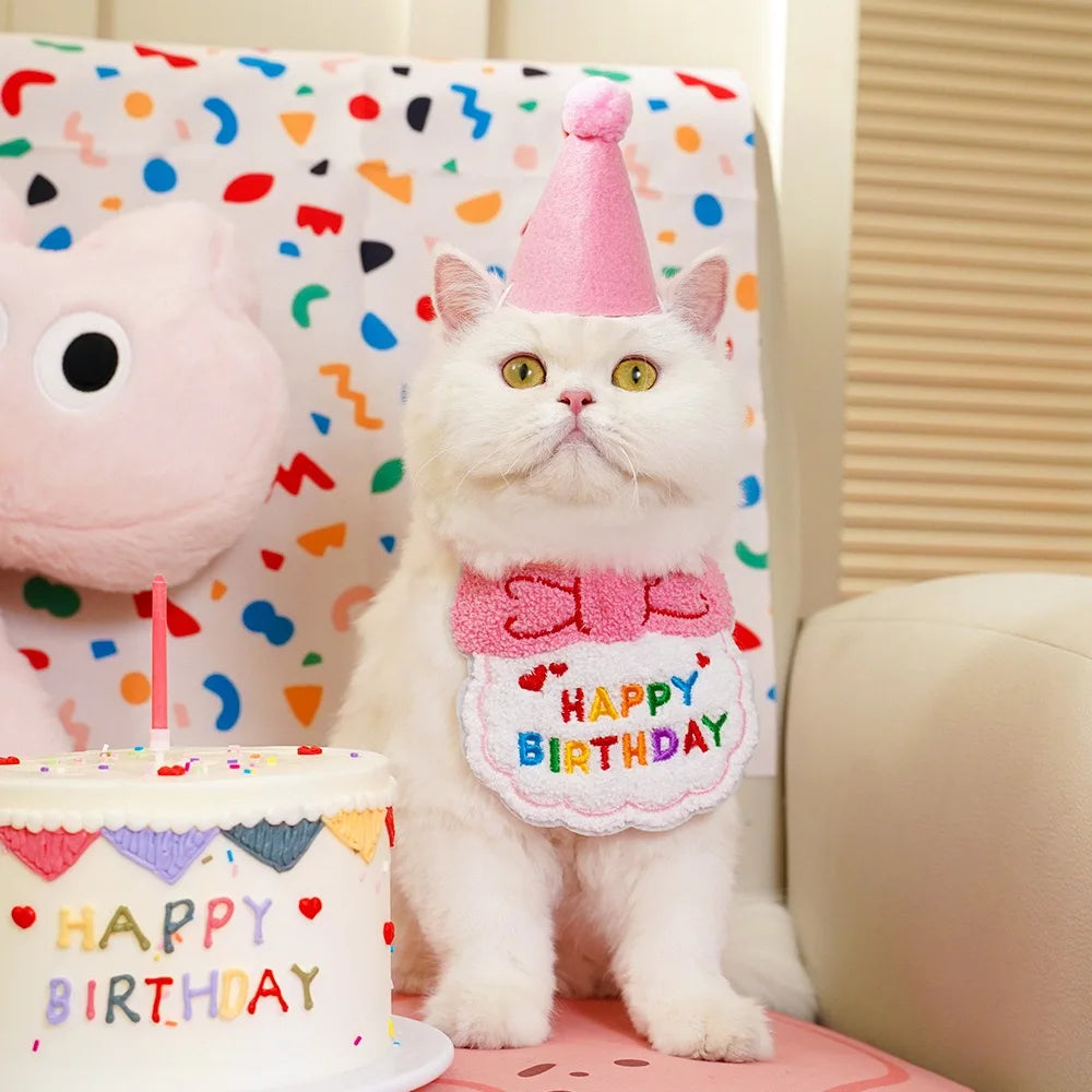 Lightweight Polyester Pet Cat Collars Birthday Decorate Puppy Chihuahua Saliva Necklace Cap Lace Up Adjustable Kitten Bandana