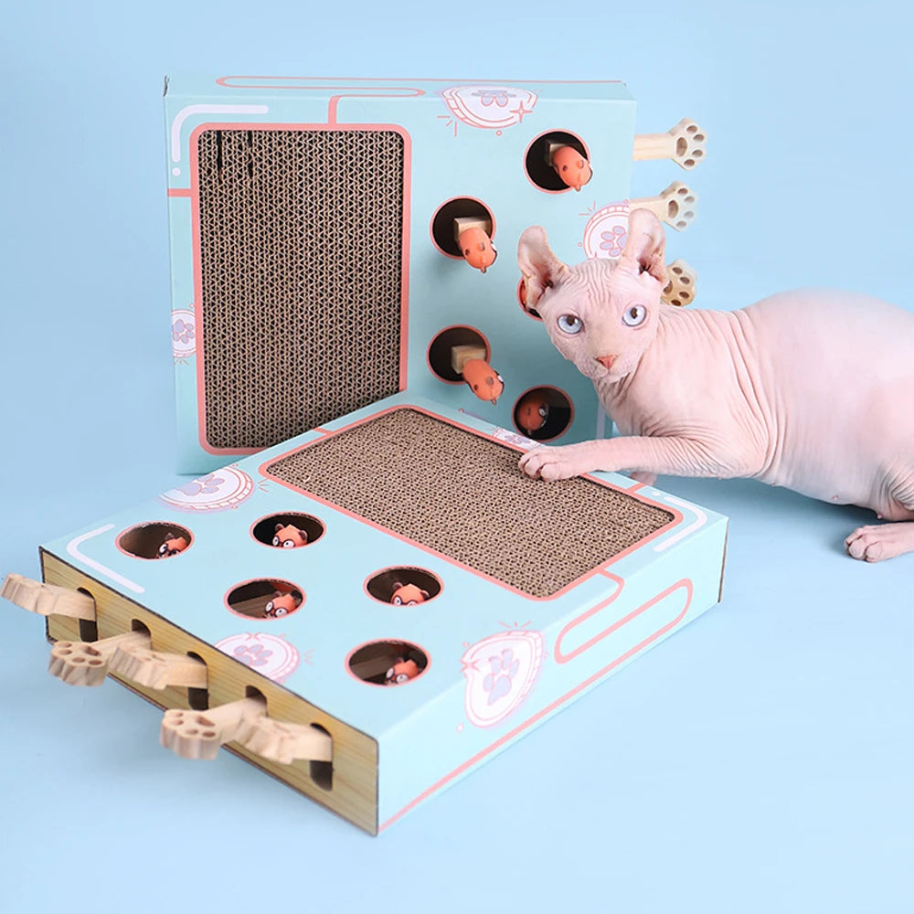 Cat whack-a-mole toy interactive play Cat scratch board Corrugated paper cat box claw grinder toy