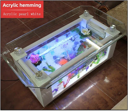 Wholesale aquarium  tank living room sofa table top ultra white curling coffee table ecological glass fish tank