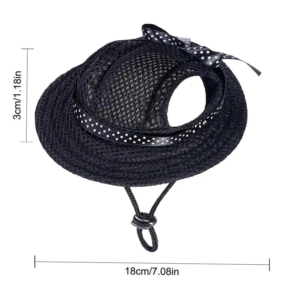 Breathable Dogs Sun Hats Round Brim Dog Visor Hat Outdoor Breathable Sun Protection With Ear Holes Mesh Sun With Adjustable Chin