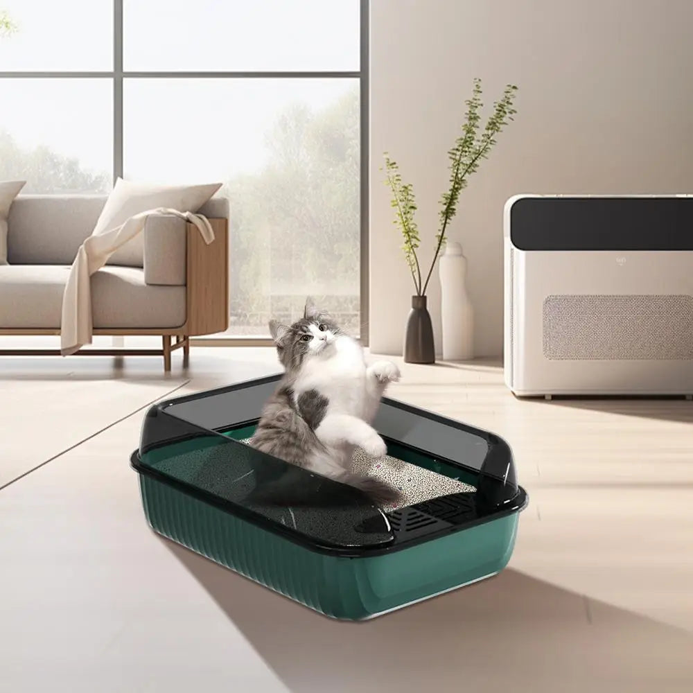 Cat Litter Box Large Pet Litter Box with Scatter Shield Open Top Pet Toilet High Sided Cat Poop Box Pet Cleaning Boxes