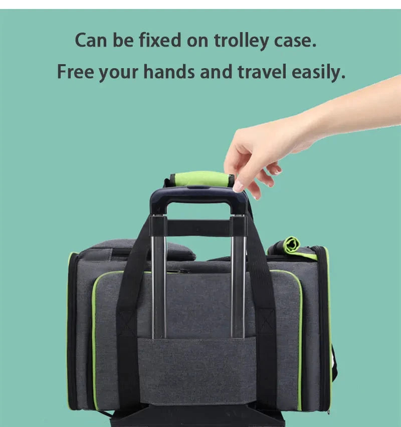 Large Capacity carrier Cat Pet Airlines approved reflective tape Cat Travel Bag expandable Foldable soft dog carrier