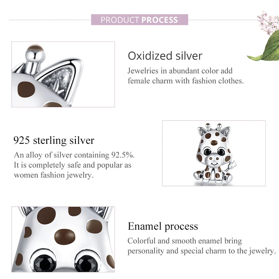 WOSTU 925 Sterling Silver Animal Charms Giraffe Zebra Unicorn Beads for Women Fit Original Bracelets Necklace DIY Jewelry Making