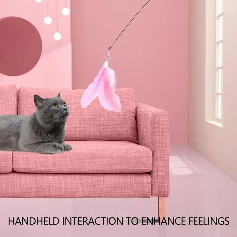 Cat Feather Wand Toy Cat Fishing Pole Toy Cat Teaser Stick With Detachable Feather Suction Cup Toy For Cats Exercise And