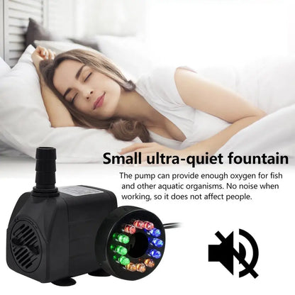 W Ultra Quiet Submersible Water Fountain Filter Fish Pond Aquarium Water Pump Tank Fountain With 12 Lights