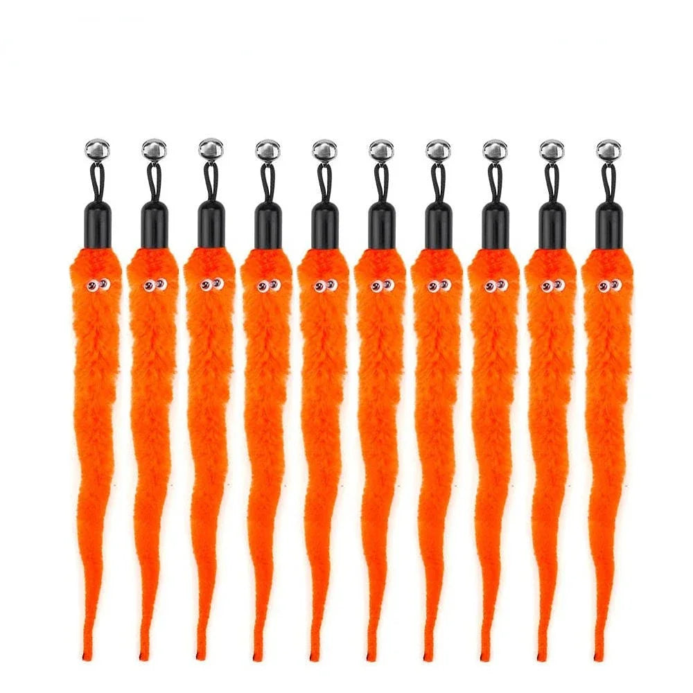Funny Cat Stick Toy Furry Feather with Bell Cat Stick Toy Kitten Playing Pet Accessories Worm on A String Cat Toys Interactive