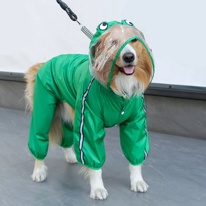 Frog Dinosaur Shape Dog Raincoat Costume for Medium and Large Dogs Waterproof Pet Jumpsuit Clothes Dog Rain Jacket for Labrador