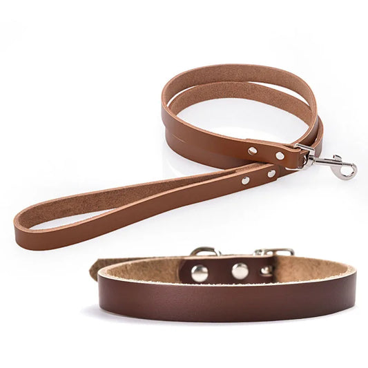 Adjustable Dog Collars Genuine Leather Pet Dog Collar Leash Lead For Small Medium Large Dogs Bulldog Pugs Beagle Dogs Supplies