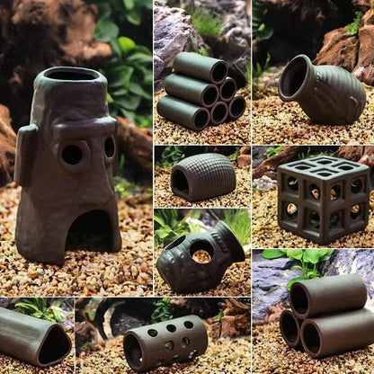 Ceramic House Fish Tank Aquarium Decoration Fish Shrimps Shelter House Pottery Scorpion House Canister Simulation Stone Ornament
