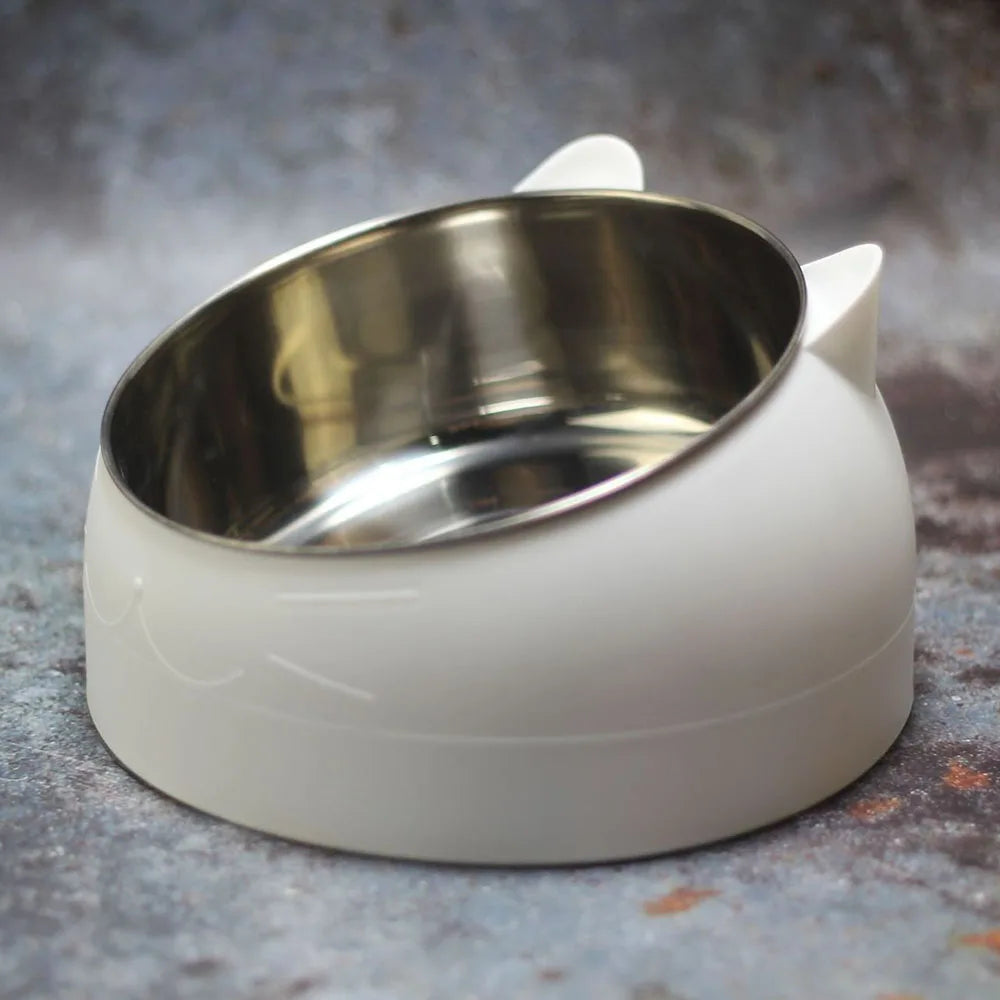 Cat Dog Bowls 15 Degrees Raised Stainless Steel Cat Bowl Safeguard Neck Puppy Pet Feeder Non-slip Crash Elevated Cat Food Bowl