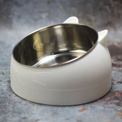 Cat Dog Bowls 15 Degrees Raised Stainless Steel Cat Bowl Safeguard Neck Puppy Pet Feeder Non-slip Crash Elevated Cat Food Bowl
