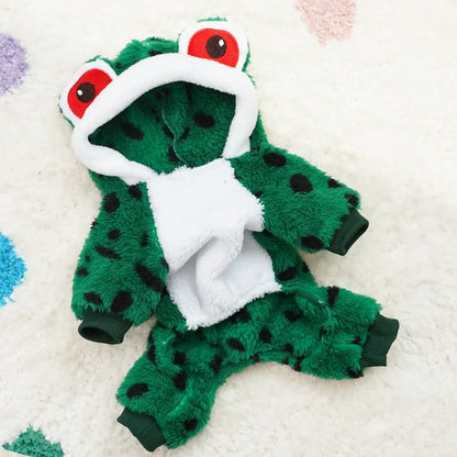 Pet Frog Costumes for Party Funny Small Dog Cat Cosplay Coat Hoodie Outfits Warm Winter Fleece Puppy Clothes Chihuahua Jumpsuit